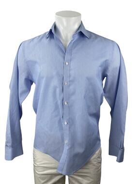 Metropolitan View Men's Blue Stripe Long Sleeve Slim Button Down Shirt Top Sz 32